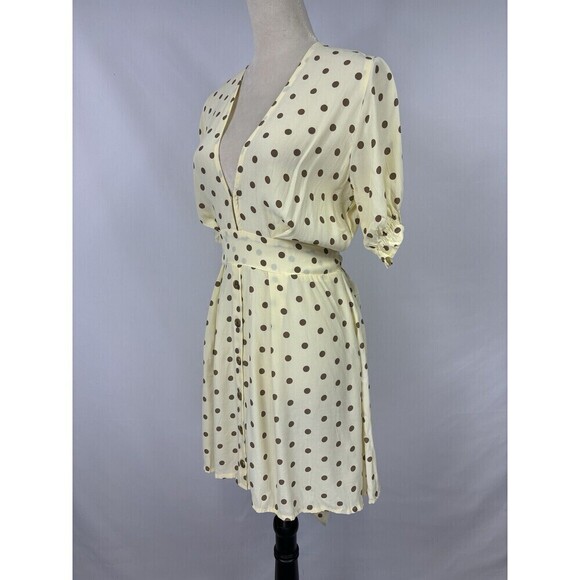 Faithfull the Brand Vanelli Mini Dress Sylve Dot Print Lemon 8 Cream Brown Dot - Picture 16 of 16